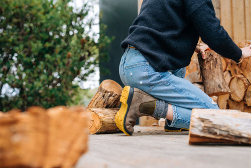 Lifestyle Women 1 image of Blundstone Women's Classics #1944 in Rustic Brown / Mustard-Black