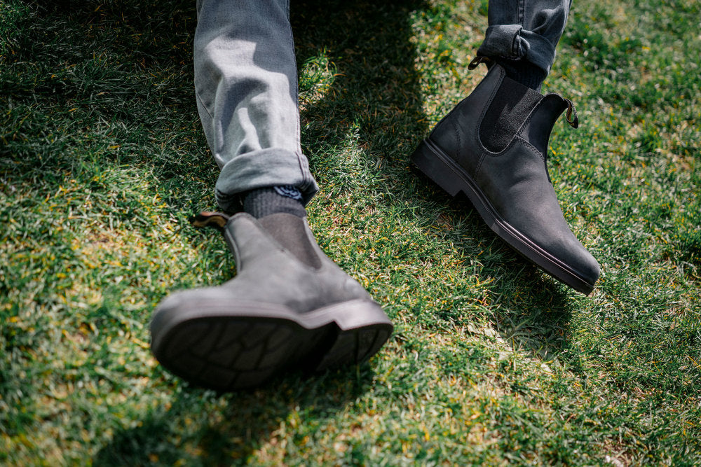 Rustic Black Premium Leather Chelsea Boots, Men's Dress 1308