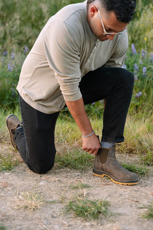 Lifestyle Men 9 image of Blundstone Men's Classics #1944 in Rustic Brown / Mustard-Black