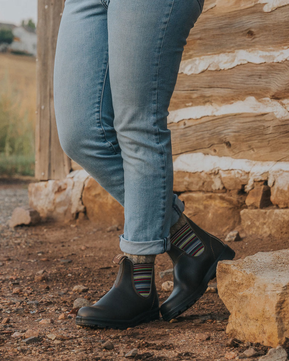 Stout Brown / Stripes Premium Leather Chelsea Boots, Women's