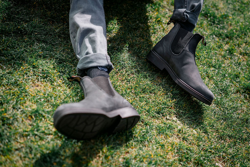 Rustic Black Premium Leather Chelsea Boots, Men's Dress 1308