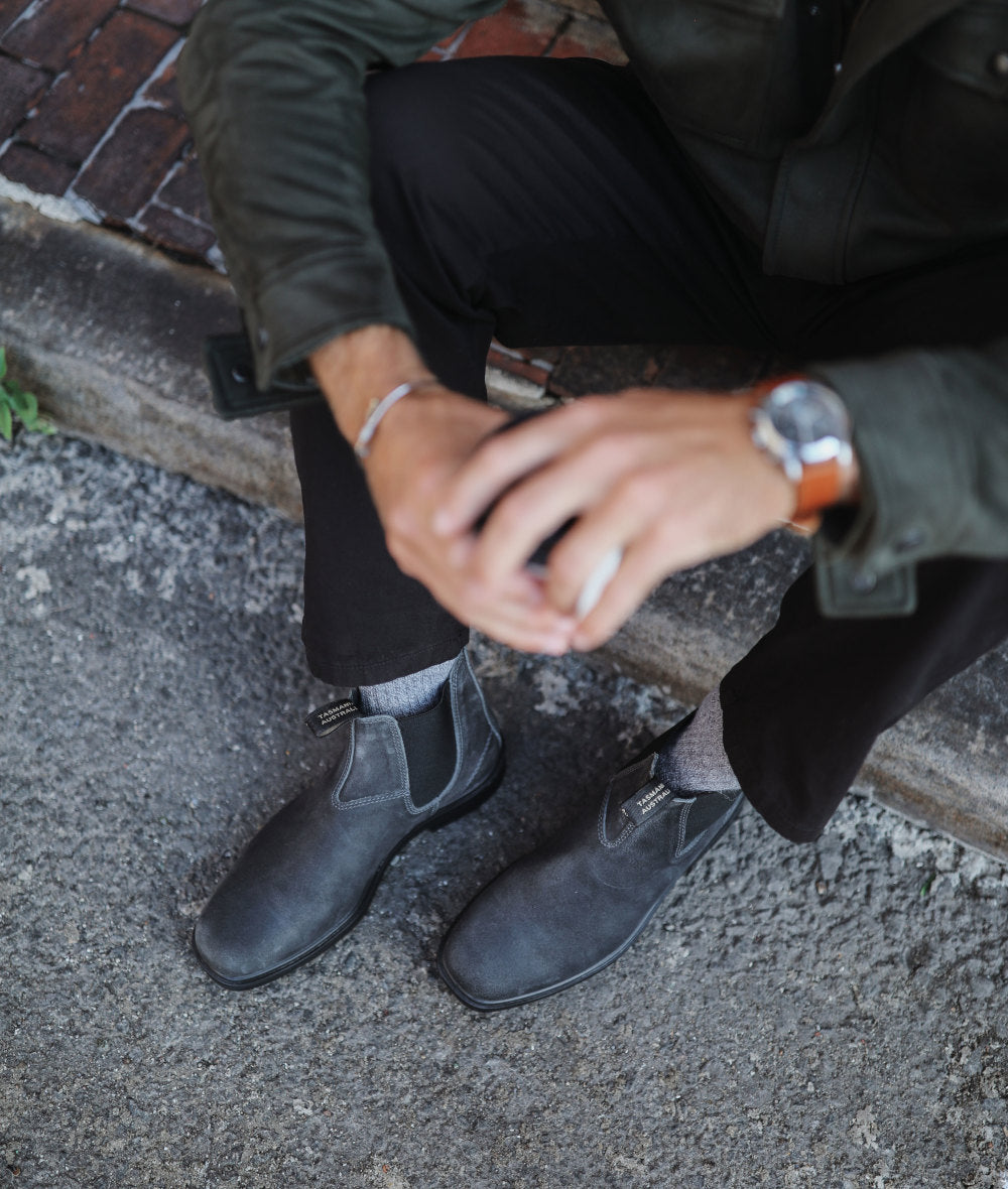 Steel Grey Suede Suede Leather Chelsea Boots, Men's Dress 2582