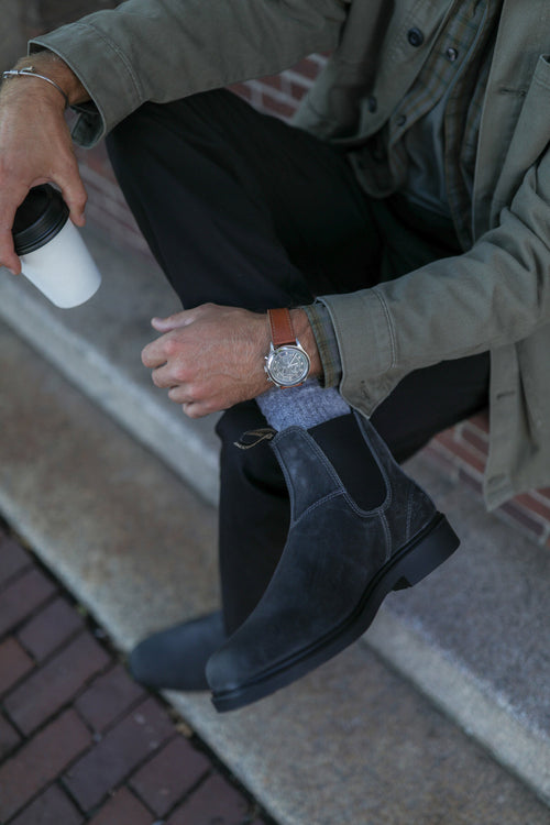 Steel Grey Suede Suede Leather Chelsea Boots, Men's Dress 2582