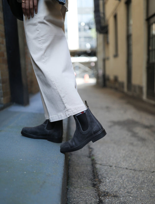 Steel Grey Suede Suede Leather Chelsea Boots, Women's Dress 2582