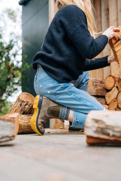 Lifestyle Women 2 image of Blundstone Women's Classics #1944 in Rustic Brown / Mustard-Black