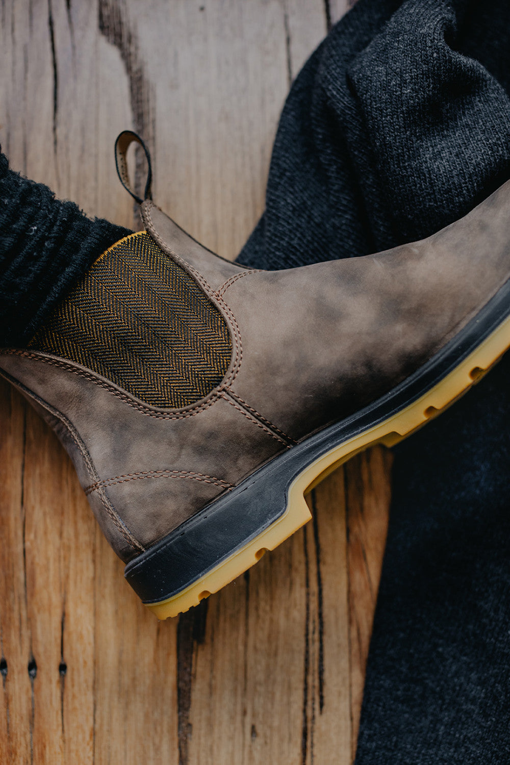 Rustic Brown / Mustard-Black Premium Leather Chelsea Boots, Men's