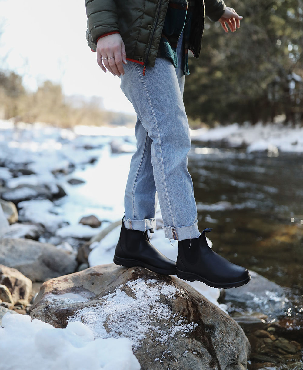 Black Premium Waterproof Leather Chelsea Boots, Women's All