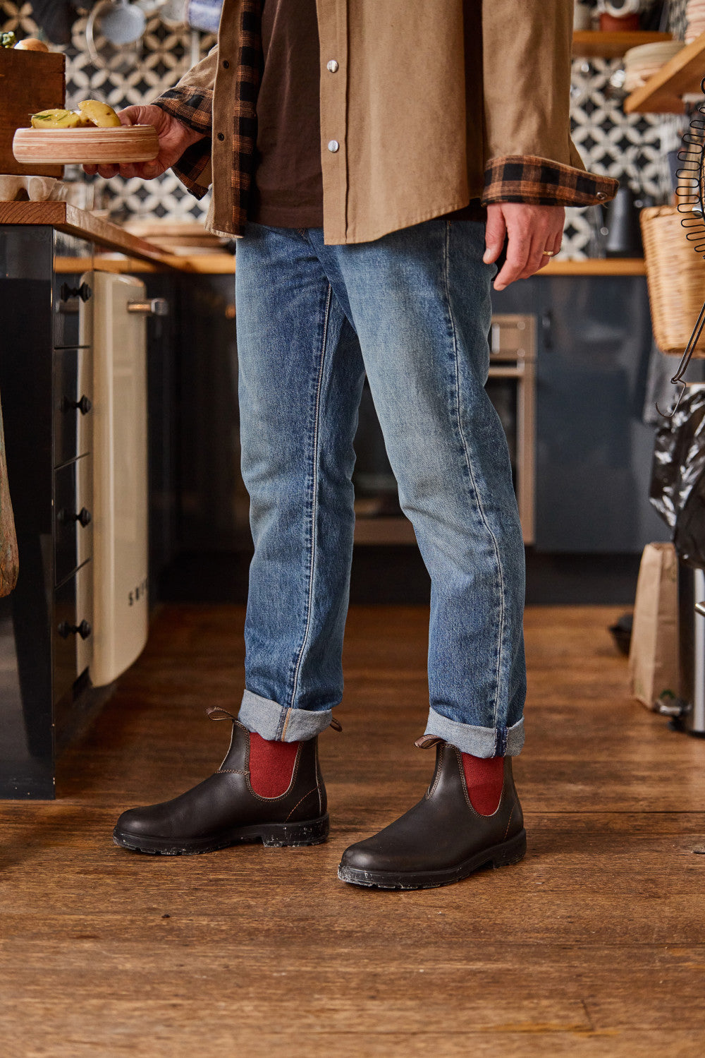 Brown / Crimson Full Grain Leather Chelsea Boots, Men's Originals