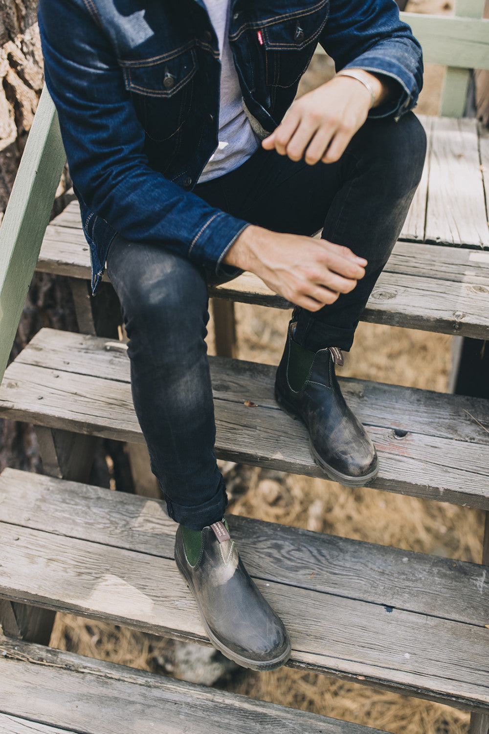 CRE STONE（ラドンストーン） Stout Brown / Olive Premium Leather Chelsea Boots, Men's Originals