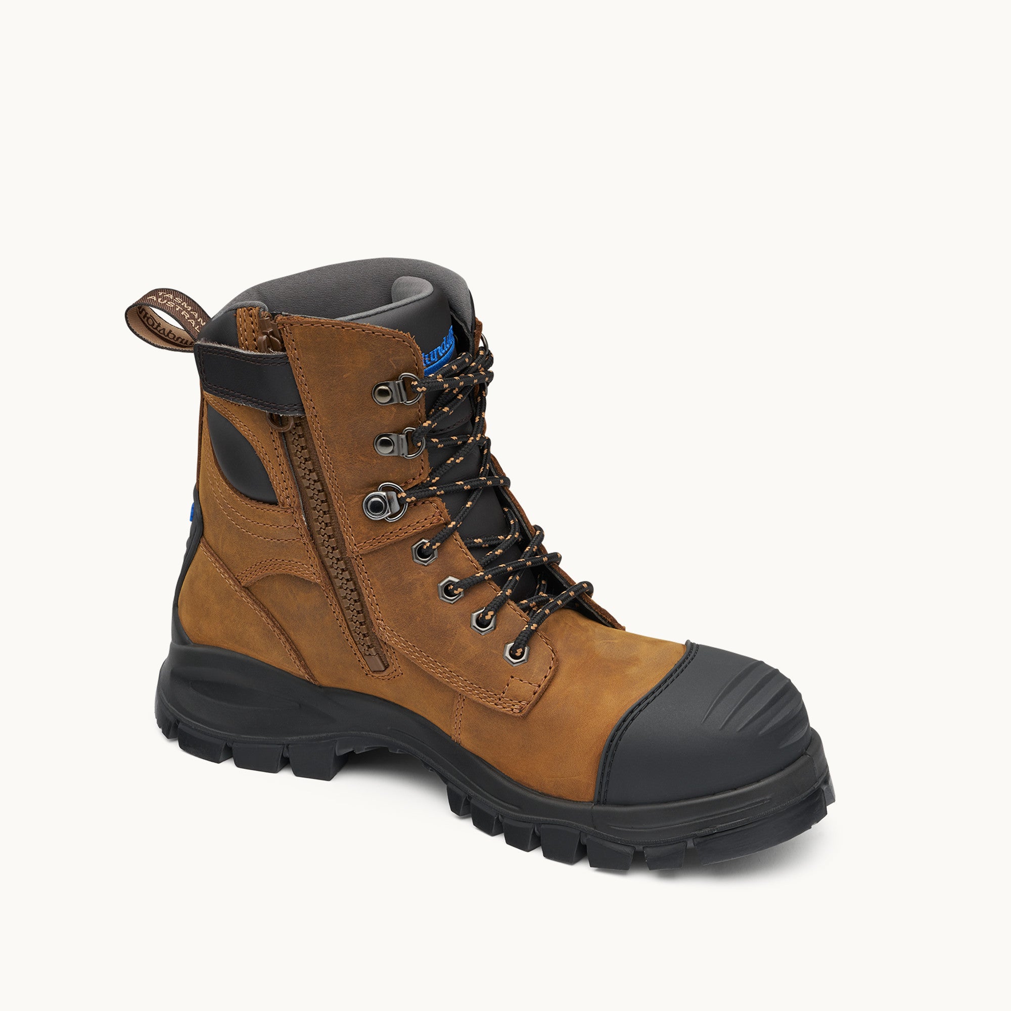 Saddle Brown Premium Leather Zip Up Boots, Work Series 983