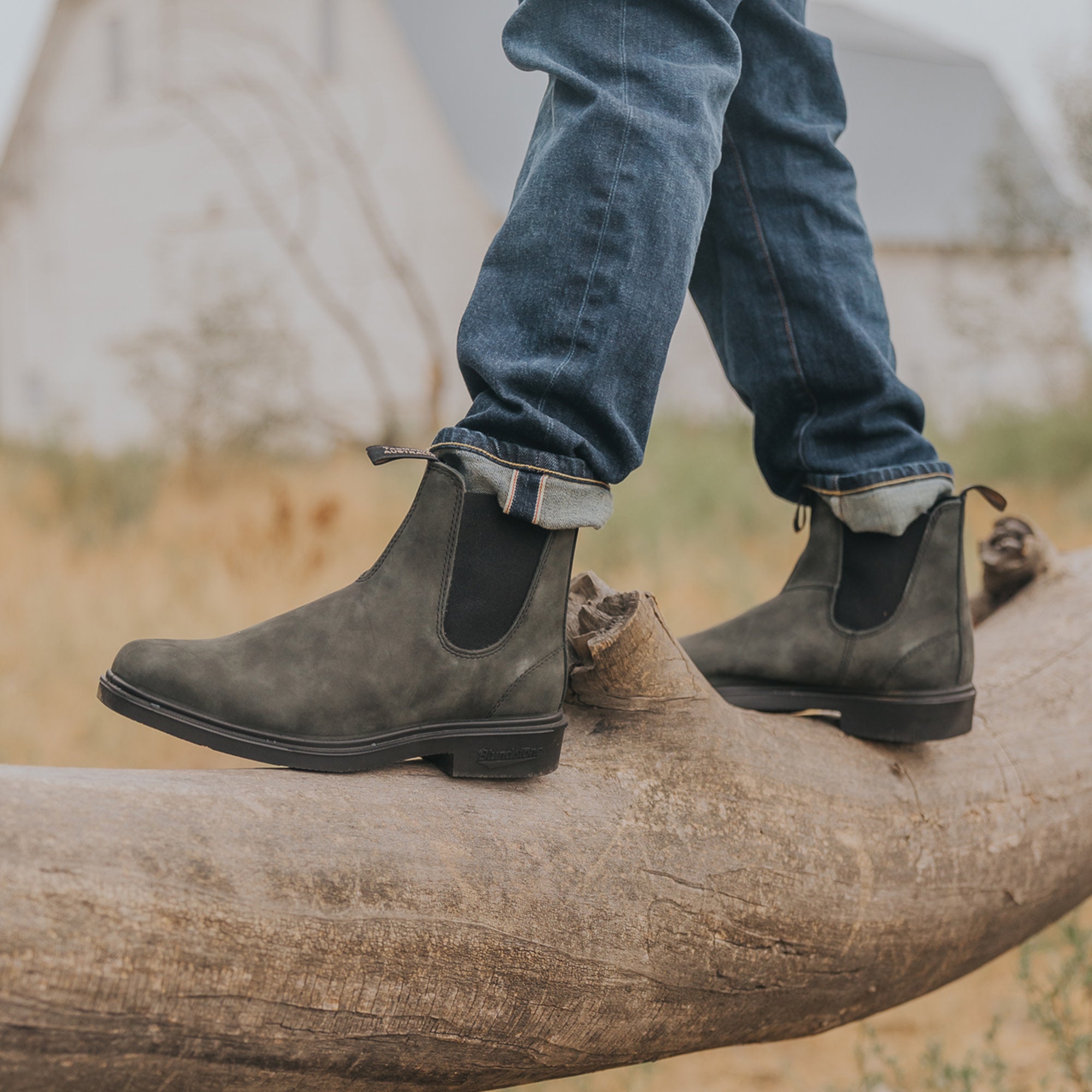 Rustic Black Premium Leather Chelsea Boots, Men's Dress 1308