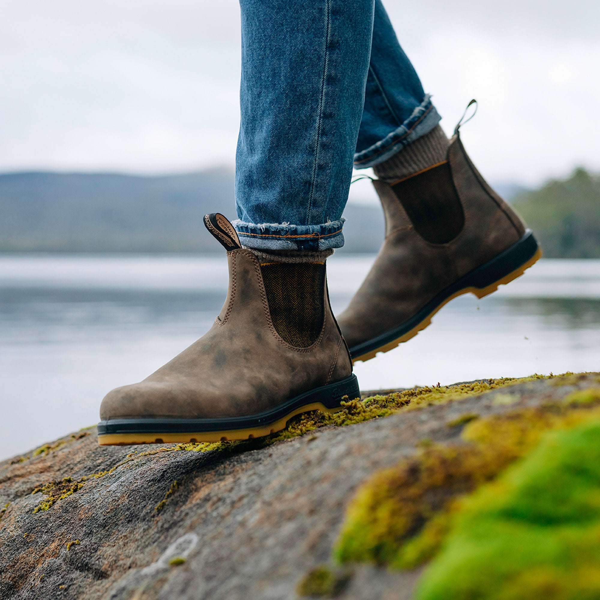 Rustic Brown / Mustard-Black Premium Leather Chelsea Boots