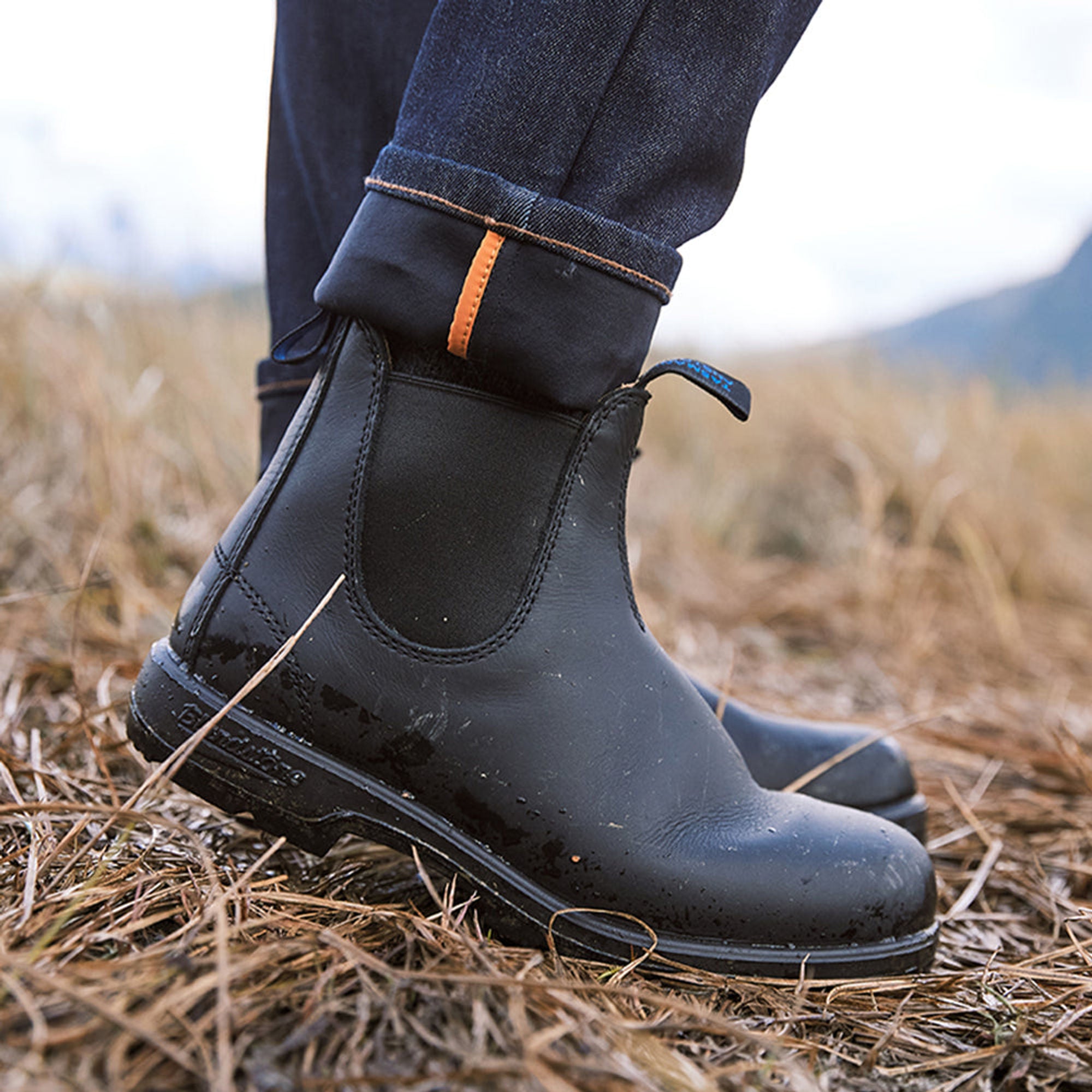 Black Premium Waterproof Leather Chelsea Boots, Women's Thermal