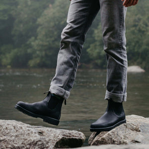 Black Premium Leather Chelsea Boots, Men's Classics 558