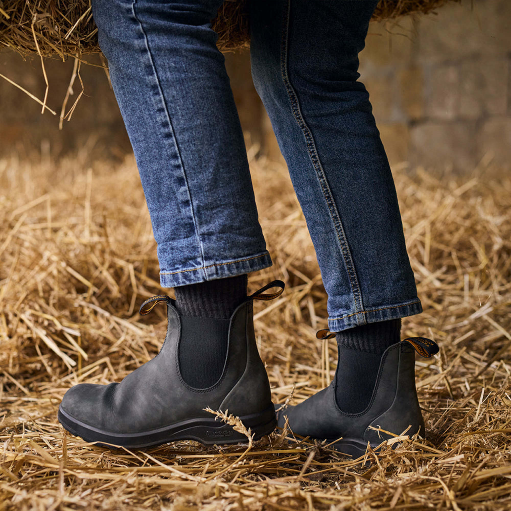 Rustic Black Premium Leather Chelsea Boots, Women's All-Terrain