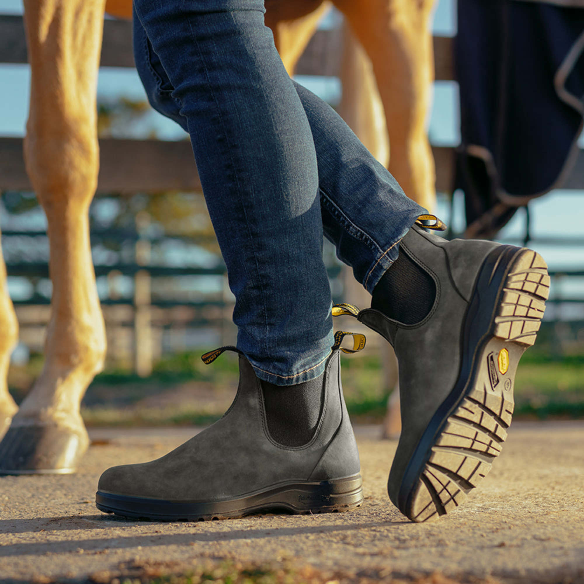 Rustic Black Premium Leather Chelsea Boots, Women's All-Terrain