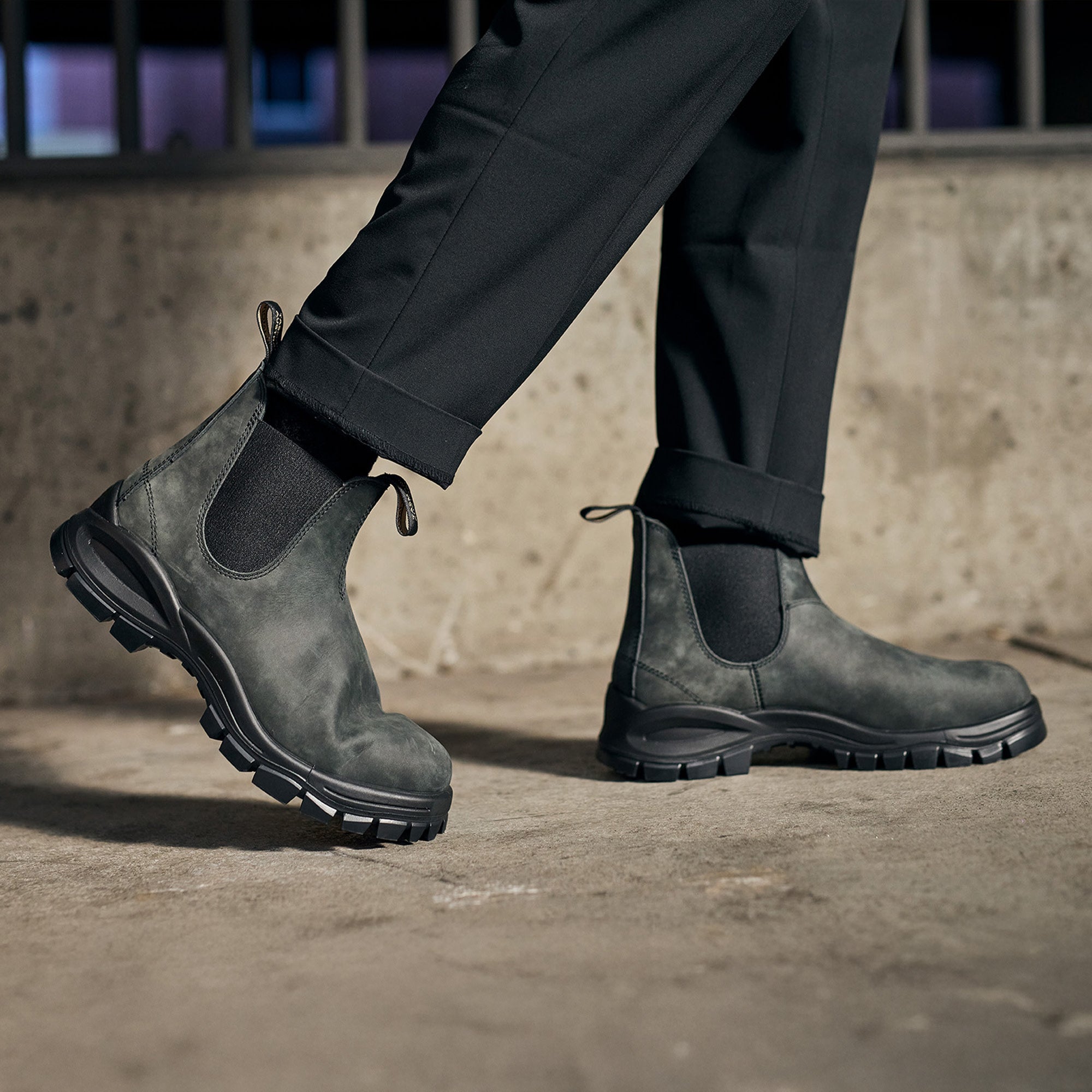 Rustic Black Premium Leather Chelsea Boots, Men's Lug 2238