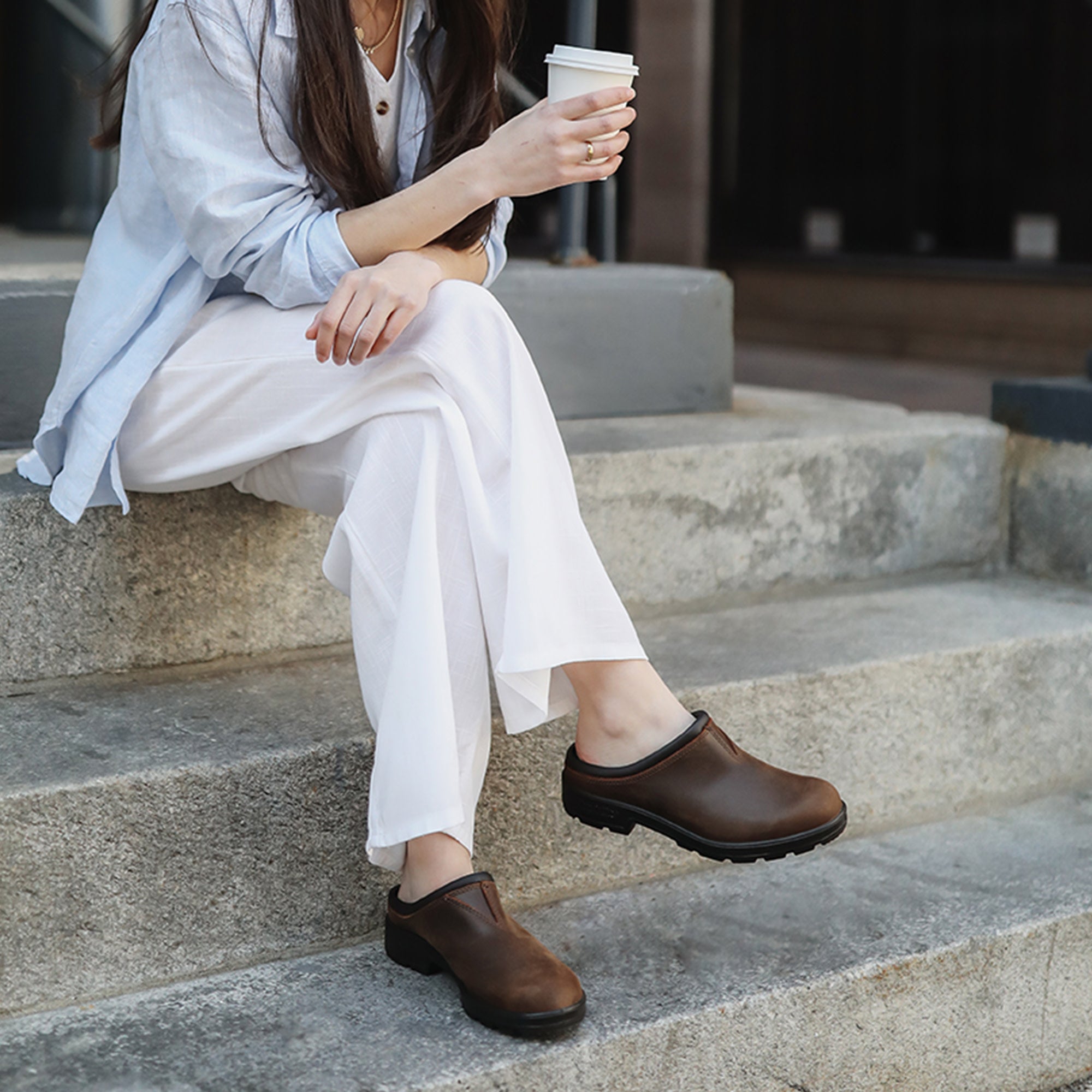 Antique Brown Premium Leather Slip-on Clogs, Women's Originals