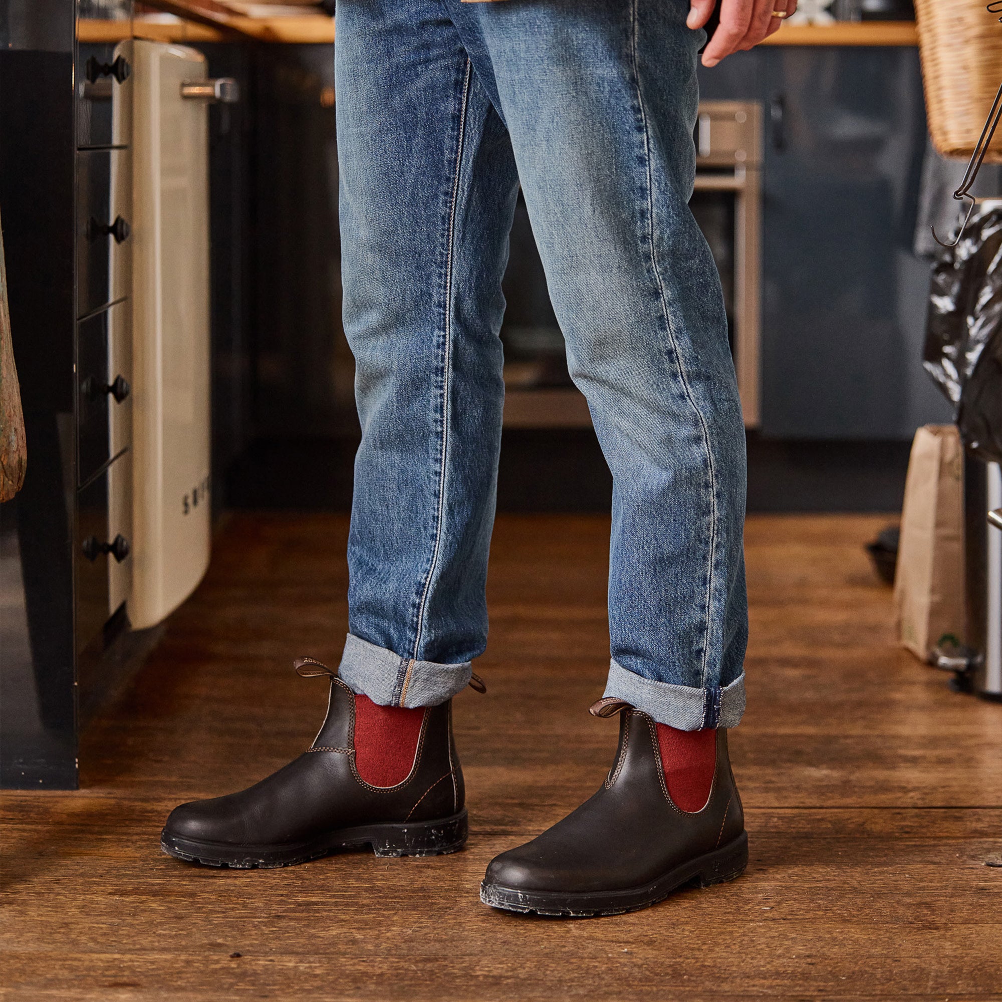Brown / Crimson Full Grain Leather Chelsea Boots, Men's Originals