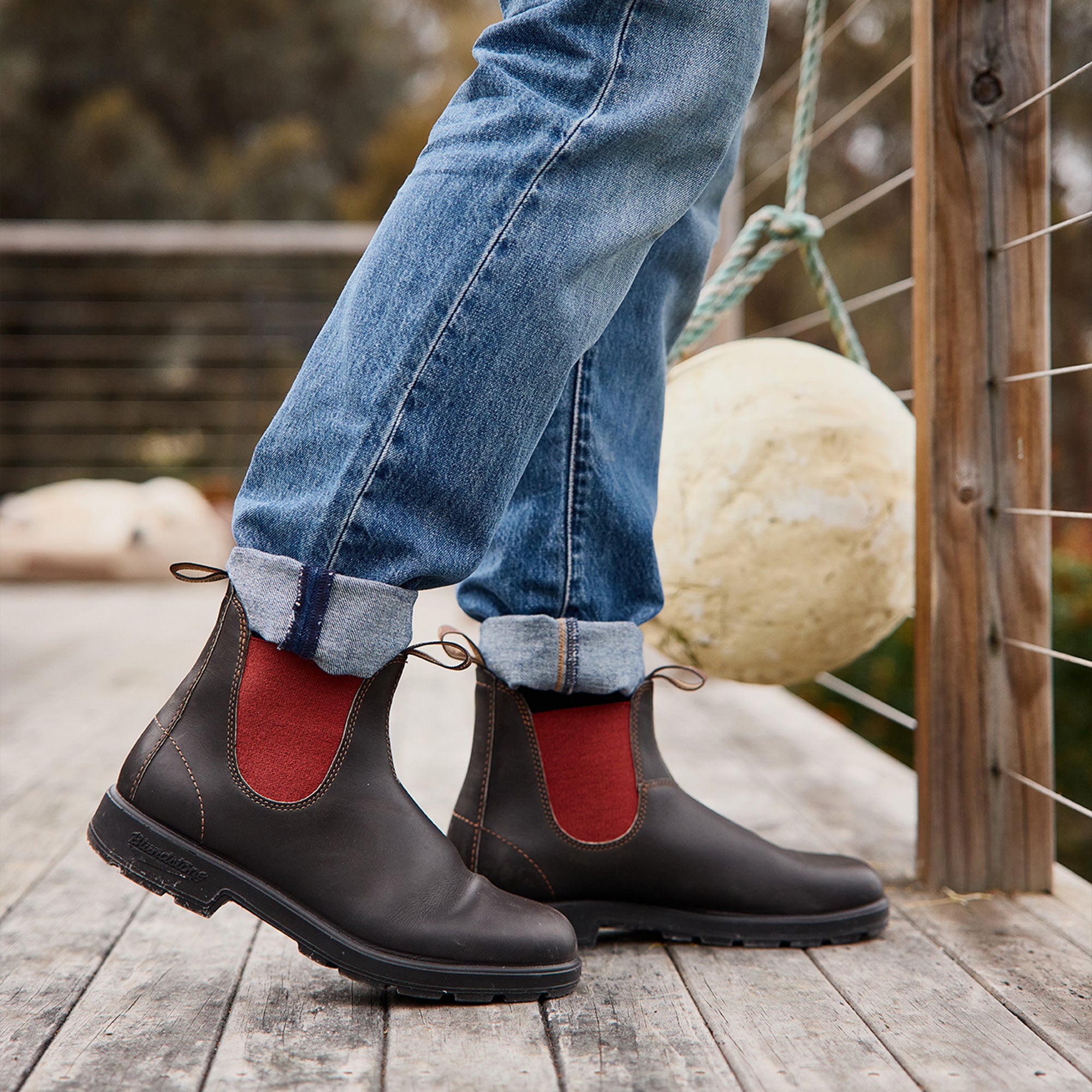 Brown / Crimson Full Grain Leather Chelsea Boots, Men's Originals