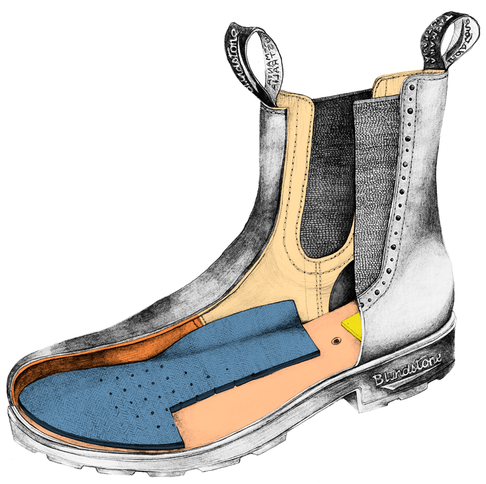 Drawing of a Blundstone Originals series high-top boot