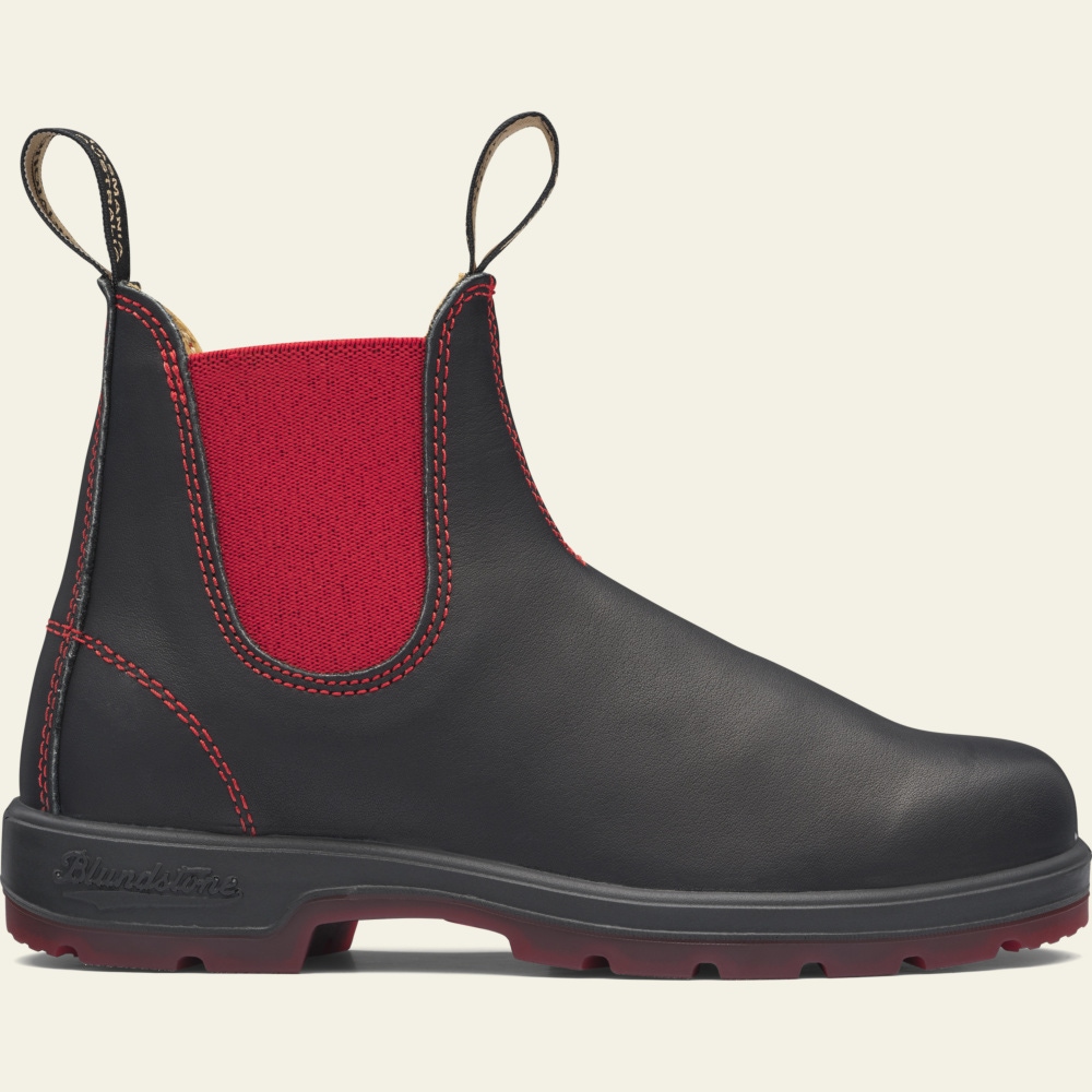 black and red chelsea boots